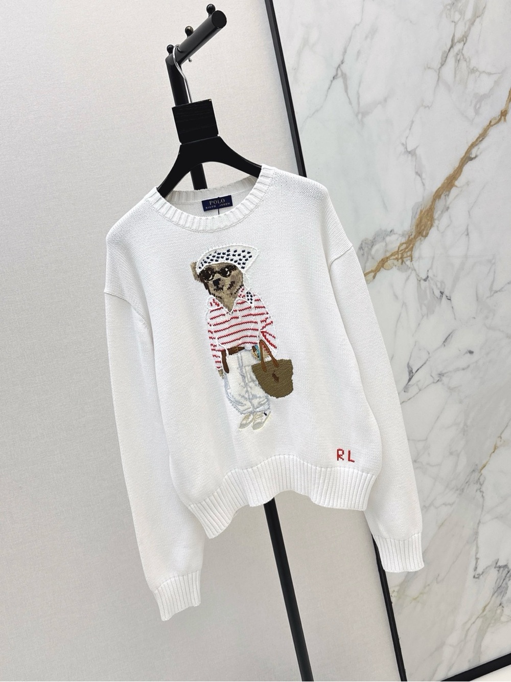 Polo by Ralph Lauren White Crewneck Sweater with Polo Bear Motif